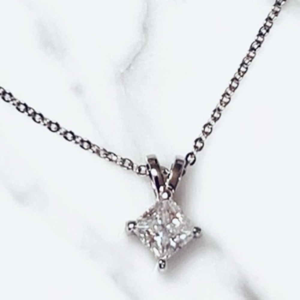 Elegant 1 CT Princess Cut Moissanite Pendant Necklace w/ GRA Report